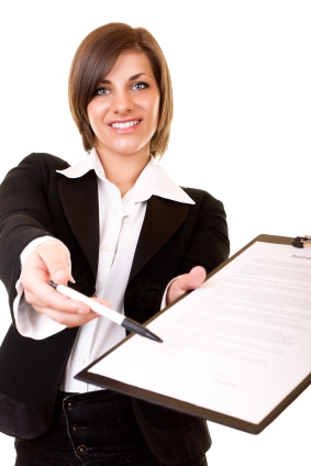 businesswoman giving contract